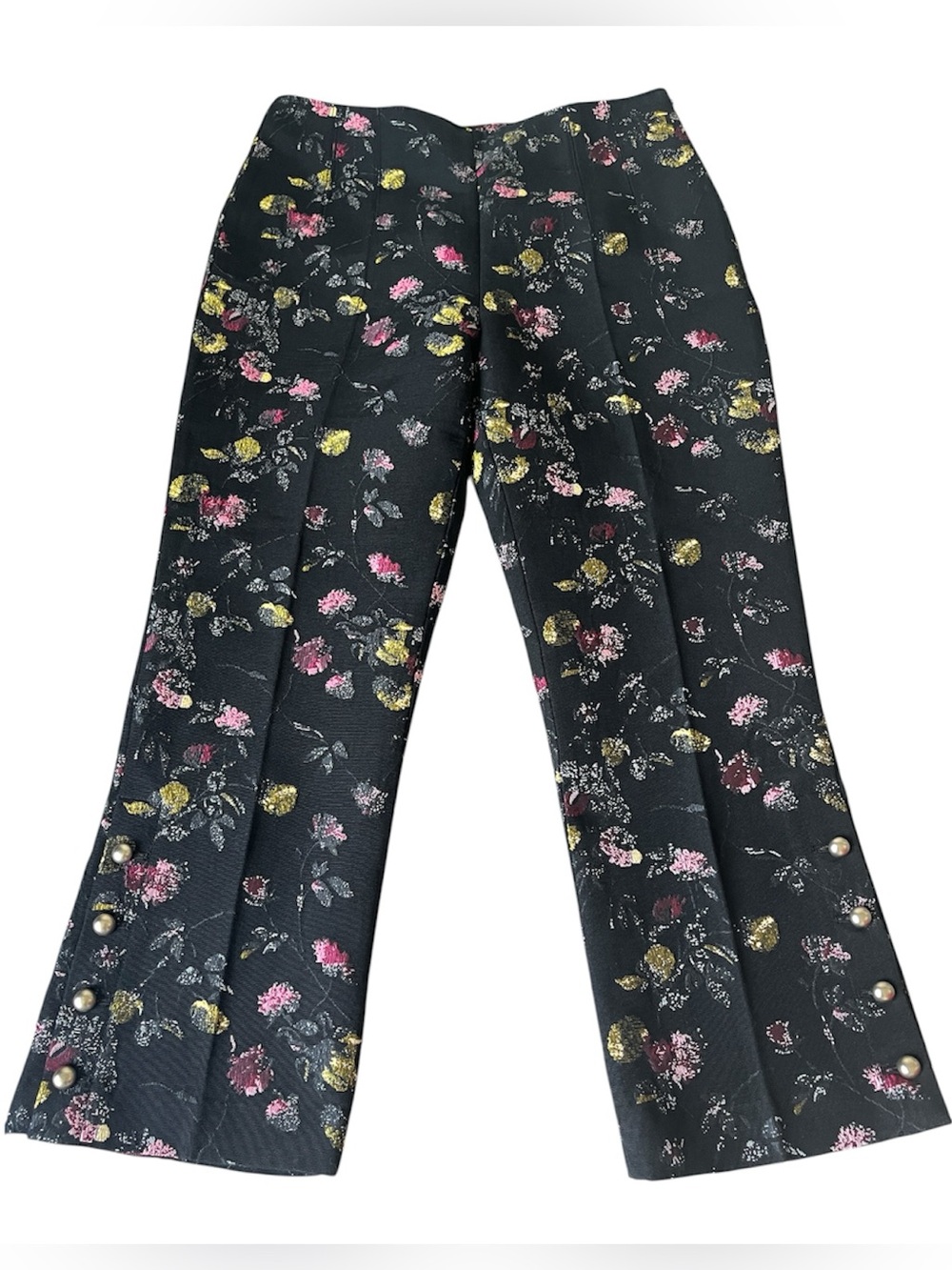 CLUB MONACO Black Metallic Floral Jacquard Straight Leg Trousers High Rise 6 - Picture 10 of 10